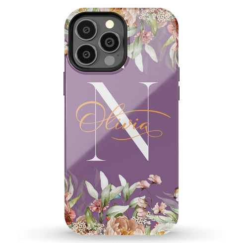 Blushing Flowers Monogram Custom Name iPhone Case